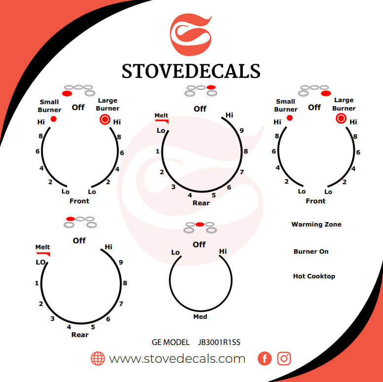 JB3001R3SS - GE Range - Stove Decals