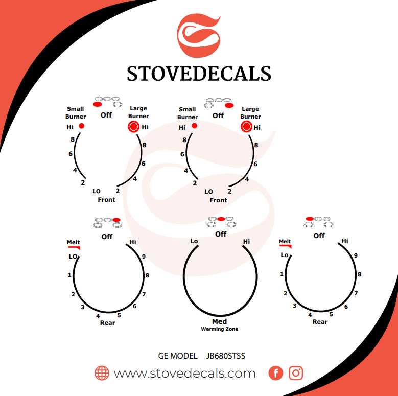 JB680S0T4SS - GE Range - Stove Decals