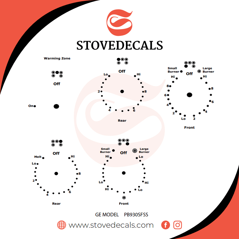 PB930S0F1SS - GE Range - Stove Decals