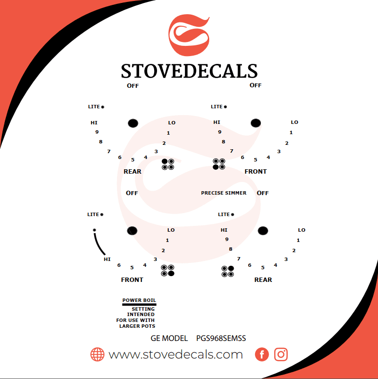 PGS968SEM3SS - GE Range - Stove Decals
